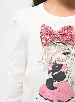 T-shirt girocollo con stampa glitter