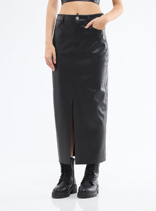Gonna midi effetto pelle con spacco
