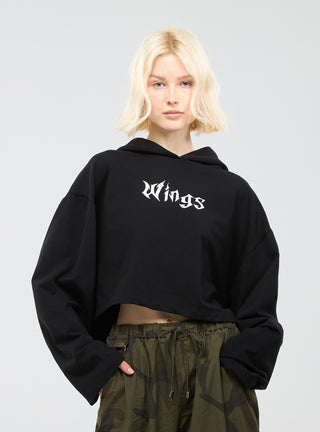 Felpa crop over con cappuccio e stampa fronte e retro