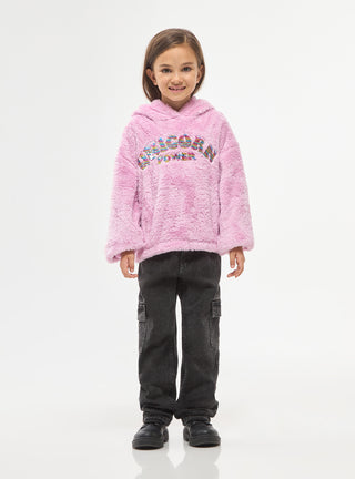 Felpa in sherpa con cappuccio scritta frontale