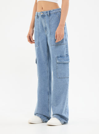 Jeans cargo a vita alta