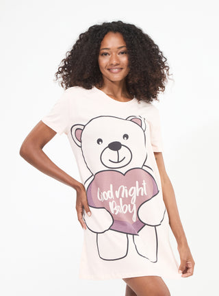 Maxi t-shirt pigiama con stampa orsetto