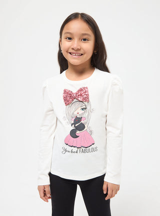 T-shirt girocollo con stampa glitter