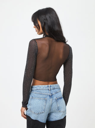 T-shirt lupetto in tulle con strass