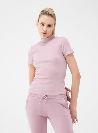 T-shirt a costina con collo lupetto