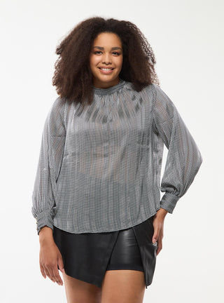 Blusa con colletto arricciato