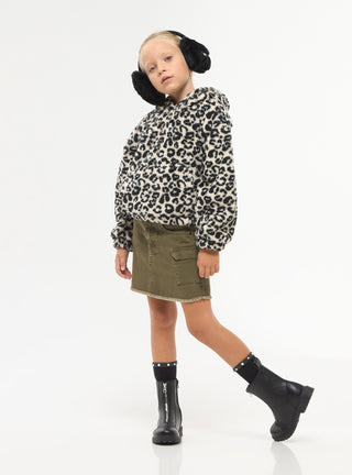 Felpa in sherpa con cappuccio fantasia maculata