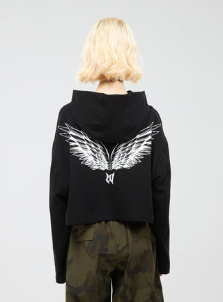 Felpa crop over con cappuccio e stampa fronte e retro