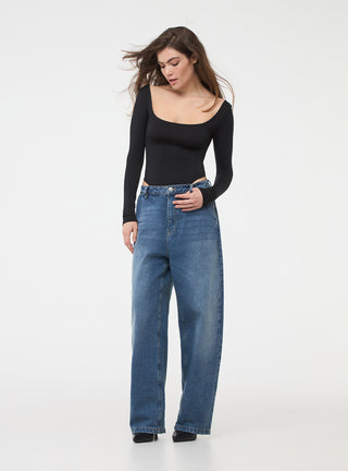 T-shirt body con ampia scollatura