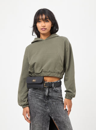 Felpa crop con scritta sul cappuccio