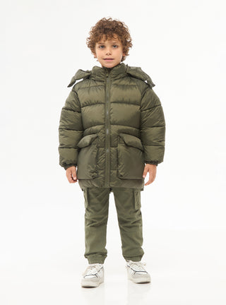 Giacca invernale imbottita puff lungo con cappuccio