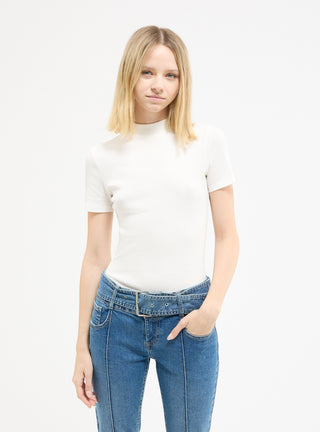 T-shirt a costina con collo lupetto