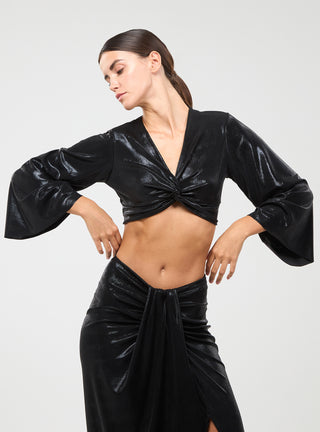 T-shirt laminata crop con nodo