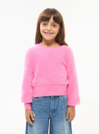 Maglia crop effetto pelo tinta unita