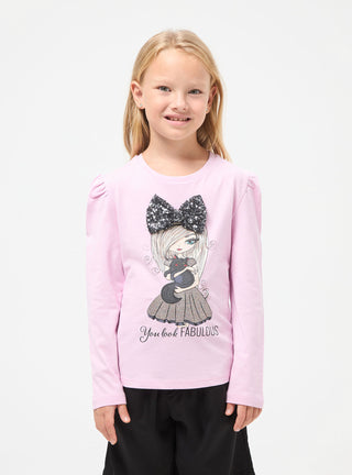 T-shirt girocollo con stampa glitter