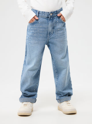 Jeans mom con strass