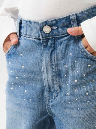 Jeans mom con strass