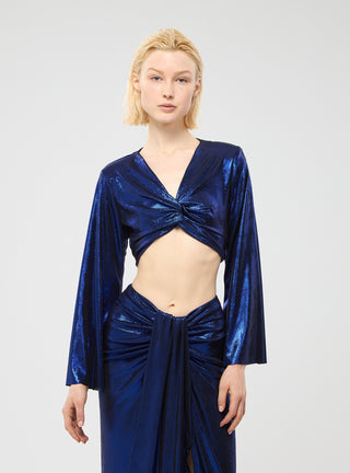 T-shirt laminata crop con nodo