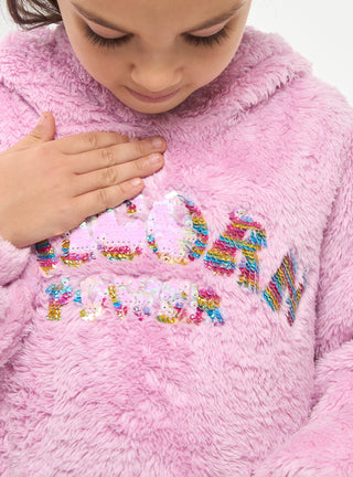 Felpa in sherpa con cappuccio scritta frontale