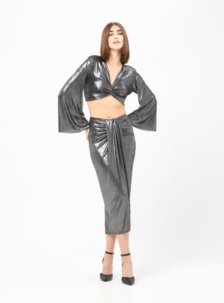 T-shirt laminata crop con nodo