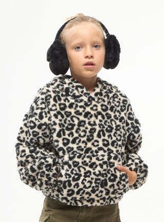 Felpa in sherpa con cappuccio fantasia maculata