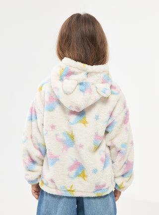 Felpa in sherpa con cappuccio stampa unicorni
