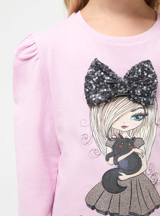 T-shirt girocollo con stampa glitter