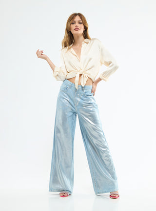 Jeans wide leg metallizzato