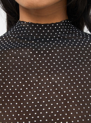 T-shirt lupetto in tulle con strass