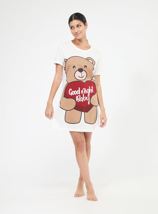 Maxi t-shirt pigiama con stampa orsetto