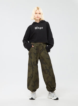 Felpa crop over con cappuccio e stampa fronte e retro