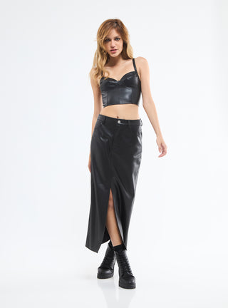 Gonna midi effetto pelle con spacco