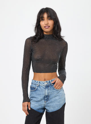 T-shirt lupetto in tulle con strass