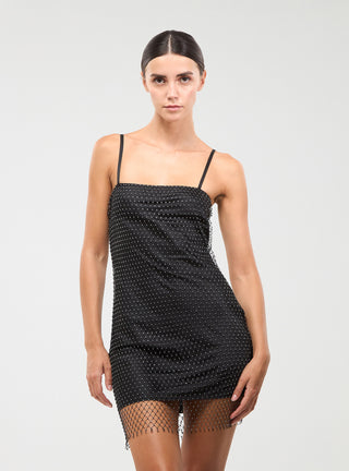 Vestito a fascia con rete a strass