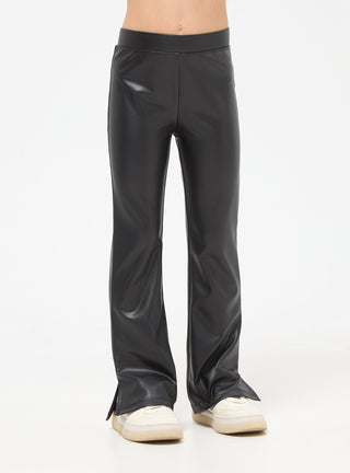 Leggings a zampa effetto pelle con spacchetto