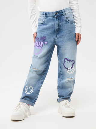 Jeans mom con graffiti