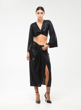 T-shirt laminata crop con nodo